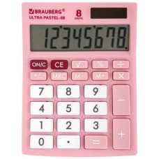 Калькулятор настольный BRAUBERG (154x115 мм), 8 разрядов, двойное питание, РОЗОВЫЙ